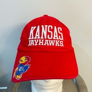 Vintage Kansas Jayhawks Hat Strapback Adjustable Cap Red RARE DESIGN- O/S